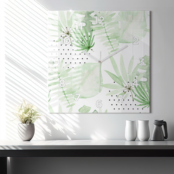 Szögletes fali üvegóra Zöld levelek