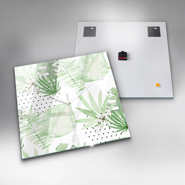 Szögletes fali üvegóra Zöld levelek