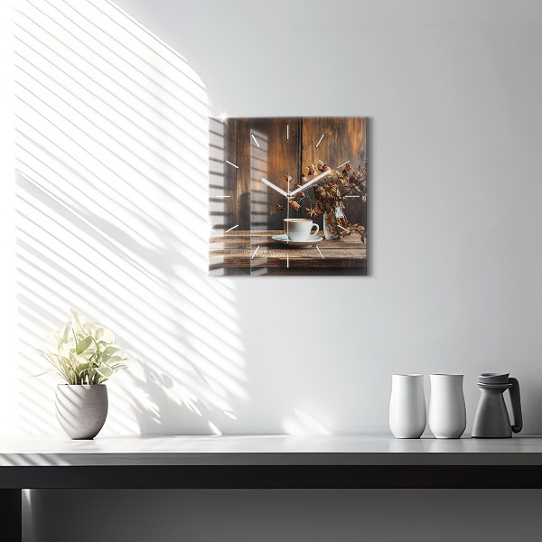 Szögletes fali üvegóra Egy csésze kávét