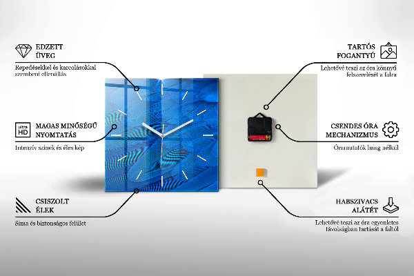 Szögletes fali üvegóra Fekete és ezüst vonalak
