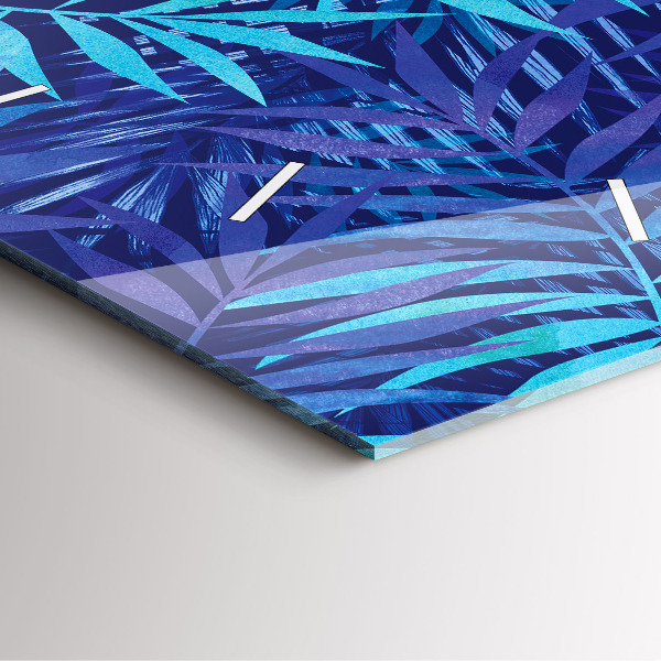 Szögletes fali üvegóra Kék levelek