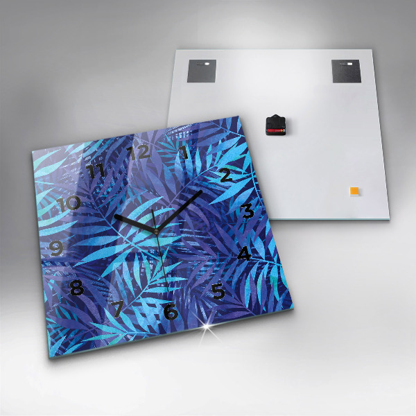 Szögletes fali üvegóra Kék levelek