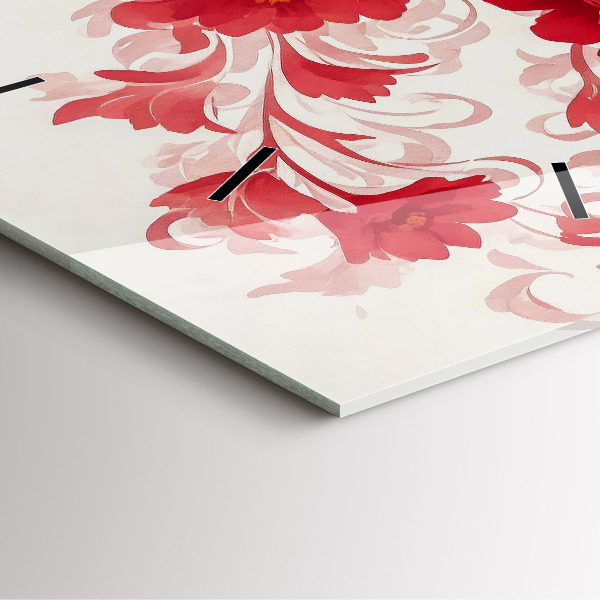 Szögletes fali üvegóra Piros virágok