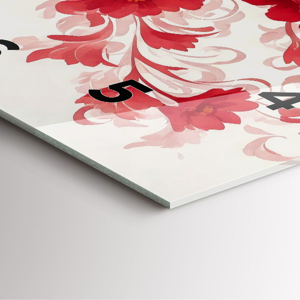 Szögletes fali üvegóra Piros virágok