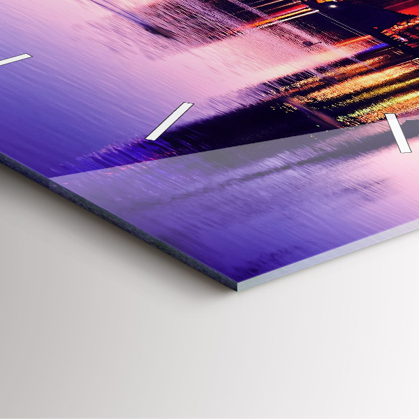 Szögletes fali üvegóra Esti panoráma a városra