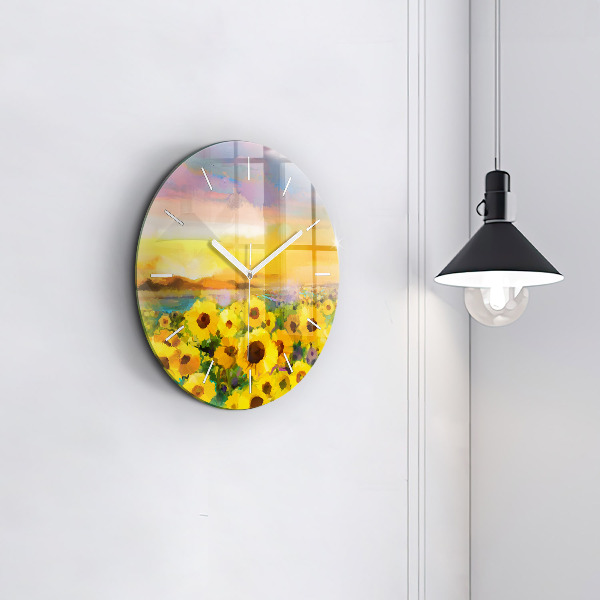 Kerek fali üvegóra Napraforgó mező
