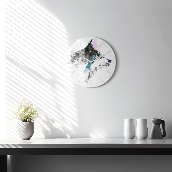 Kerek fali üvegóra Festett farkasprofil