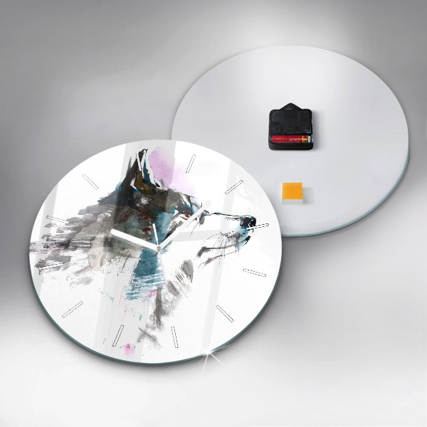 Kerek fali üvegóra Festett farkasprofil