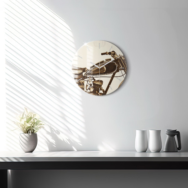 Kerek fali üvegóra Vintage motorkerékpár szépia