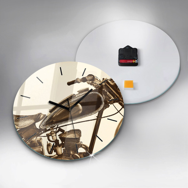 Kerek fali üvegóra Vintage motorkerékpár szépia