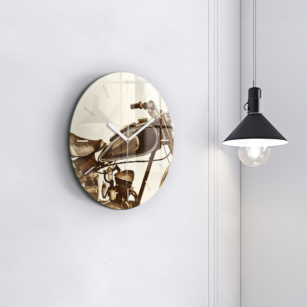 Kerek fali üvegóra Vintage motorkerékpár szépia