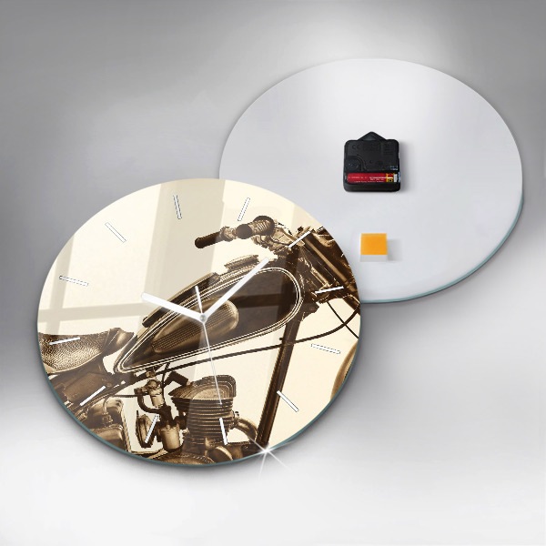 Kerek fali üvegóra Vintage motorkerékpár szépia