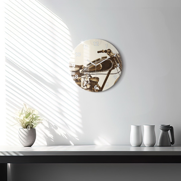 Kerek fali üvegóra Vintage motorkerékpár szépia