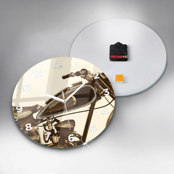 Kerek fali üvegóra Vintage motorkerékpár szépia