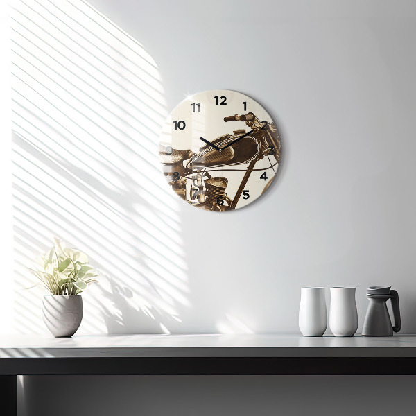 Kerek fali üvegóra Vintage motorkerékpár szépia