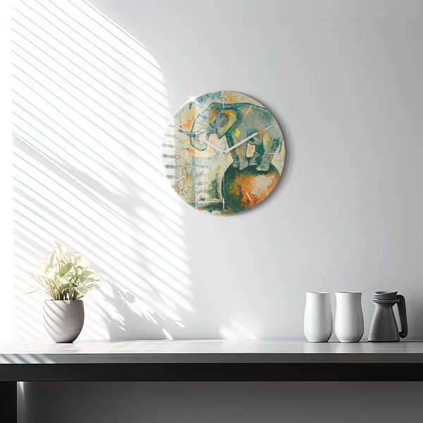 Kerek fali üvegóra Festett elefánttartás