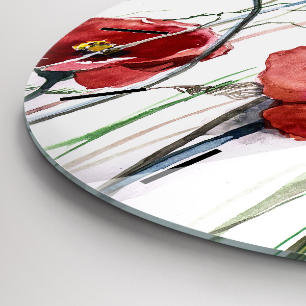 Kerek fali üvegóra Festett Vörös Pipacsok