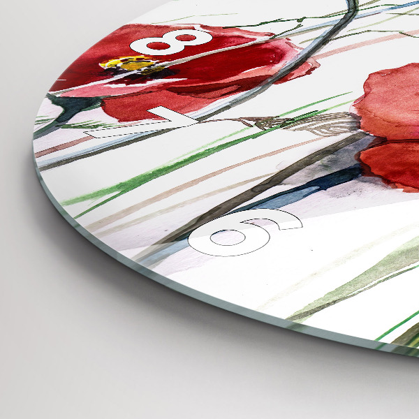 Kerek fali üvegóra Festett Vörös Pipacsok