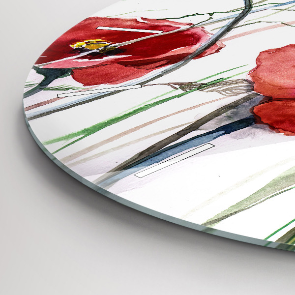 Kerek fali üvegóra Festett Vörös Pipacsok