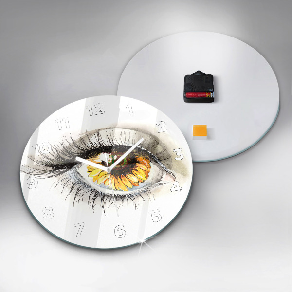 Kerek fali üvegóra Napraforgó virág a szemben