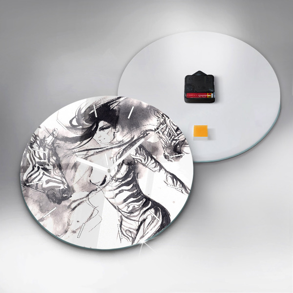 Kerek fali üvegóra Nő és zebrák