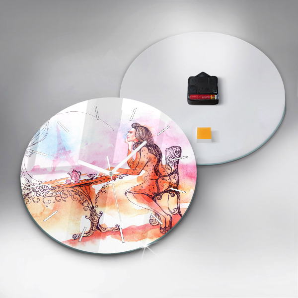 Kerek fali üvegóra Nő teát iszik