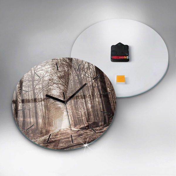 Kerek fali üvegóra Erdei ösvény szépia