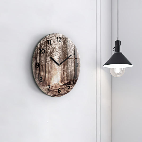 Kerek fali üvegóra Erdei ösvény szépia