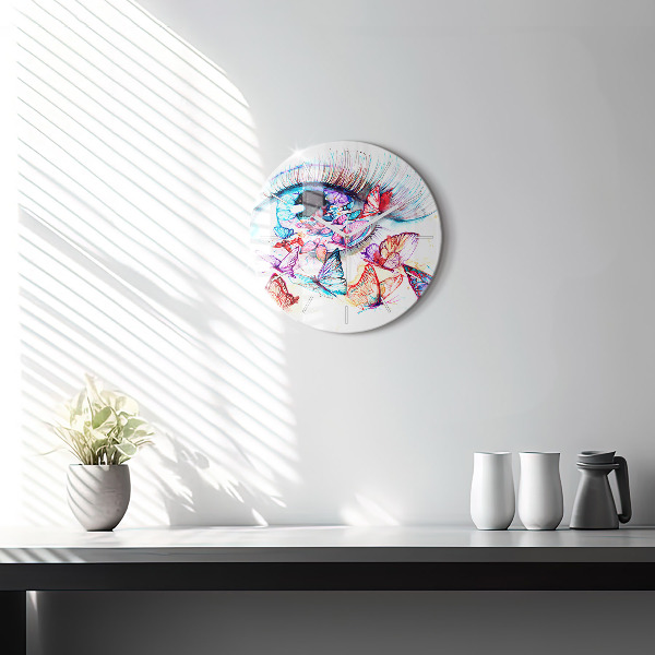 Kerek fali üvegóra Színes pillangó szem