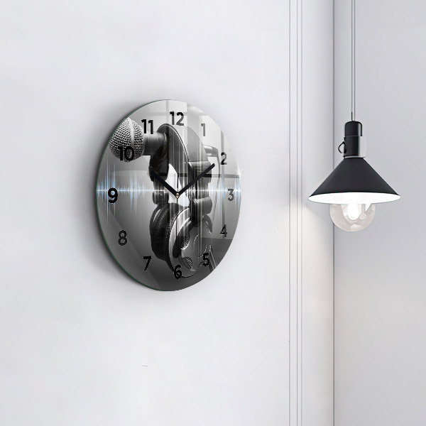 Kerek fali üvegóra Mikrofon és fejhallgató