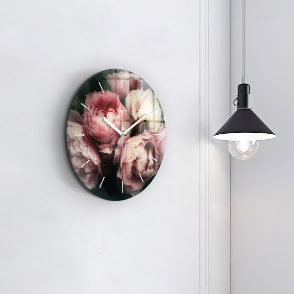 Kerek fali üvegóra Rózsaszín rózsa csokor