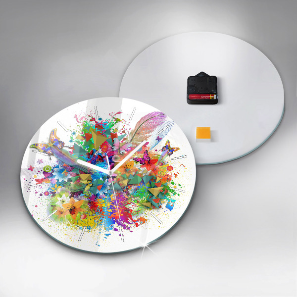 Kerek fali üvegóra Virágos harmónia pillangókkal