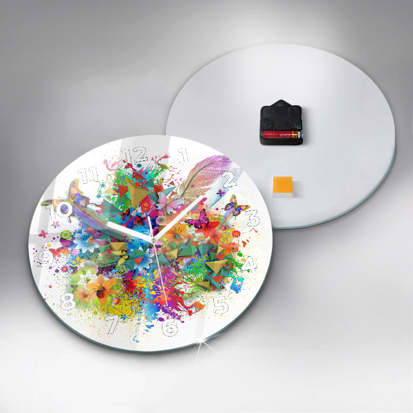 Kerek fali üvegóra Virágos harmónia pillangókkal