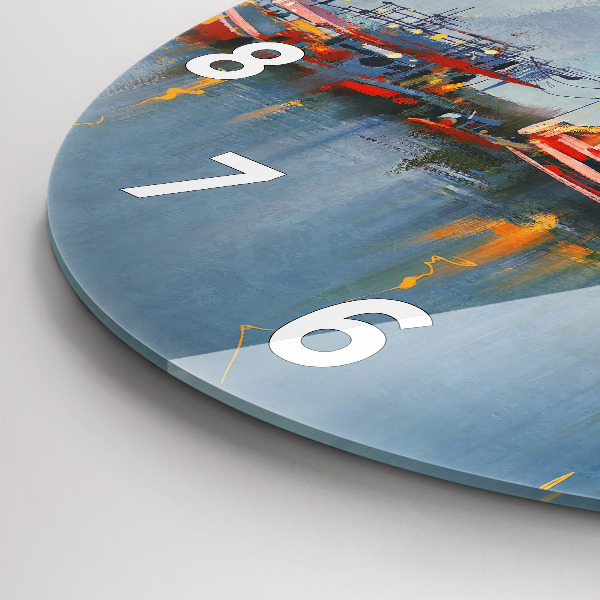 Kerek fali üvegóra Halászhajó a kikötőben