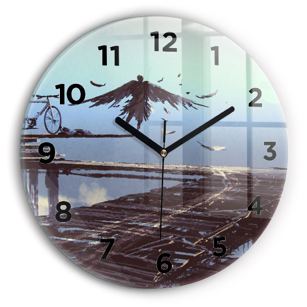 Kerek fali üvegóra Angyal, híd és kerékpár