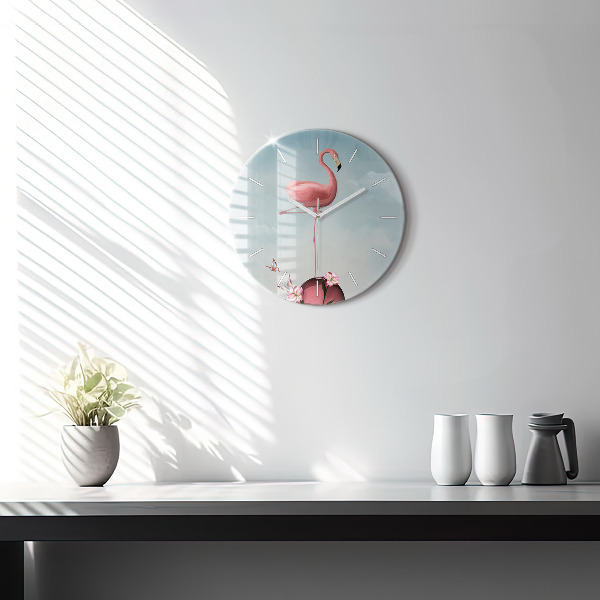 Kerek fali üvegóra Szürreális flamingó