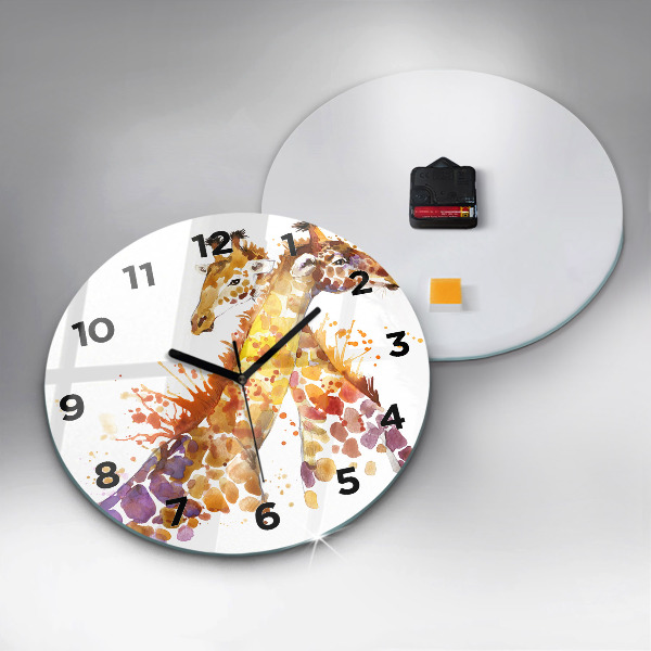 Kerek fali üvegóra Zsiráf - akvarell