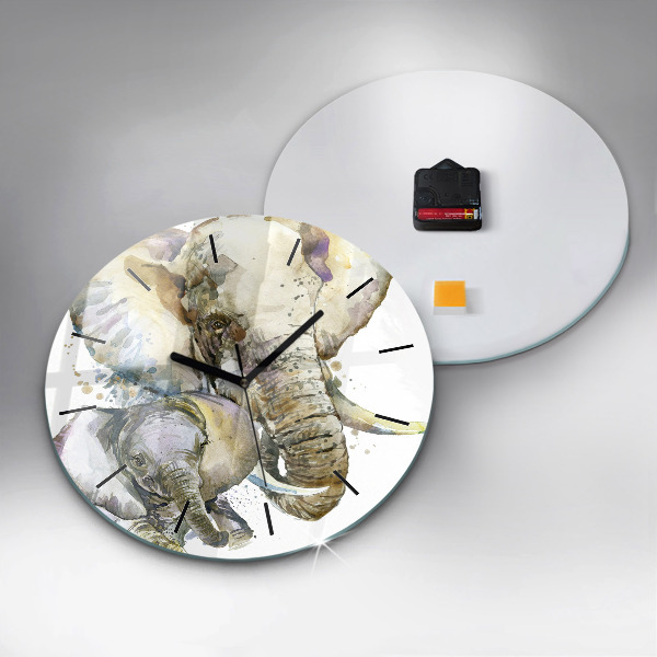 Kerek fali üvegóra Festett állatok elefántok