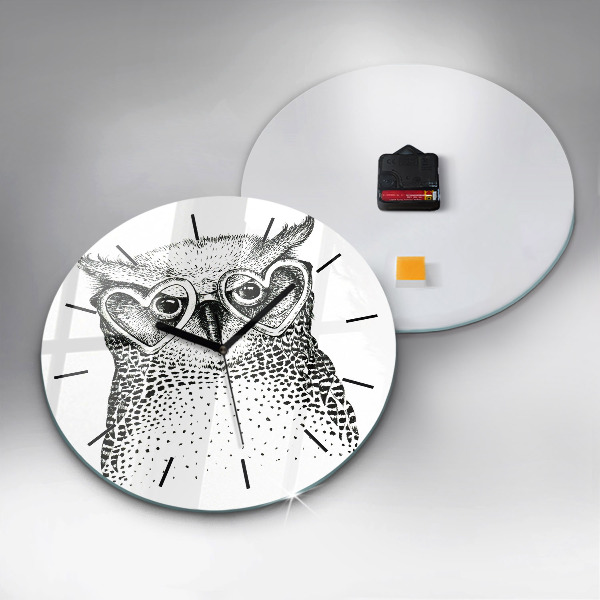 Kerek fali üvegóra Rajzolt bagoly szemüveggel