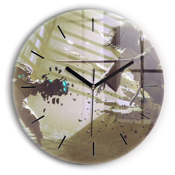 Kerek fali üvegóra Robot vs szamuráj harc