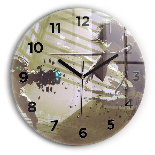 Kerek fali üvegóra Robot vs szamuráj harc