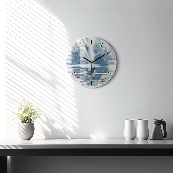 Kerek fali üvegóra Halász a tavon