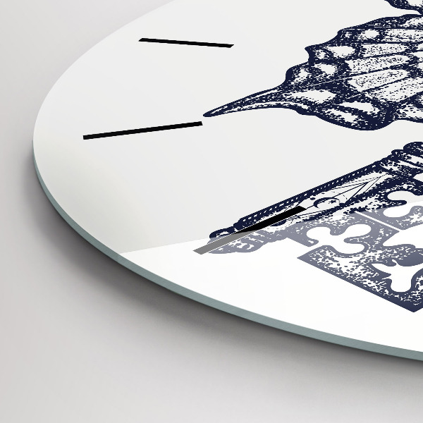 Kerek fali üvegóra Pillangó és kulcs - bohó stílus