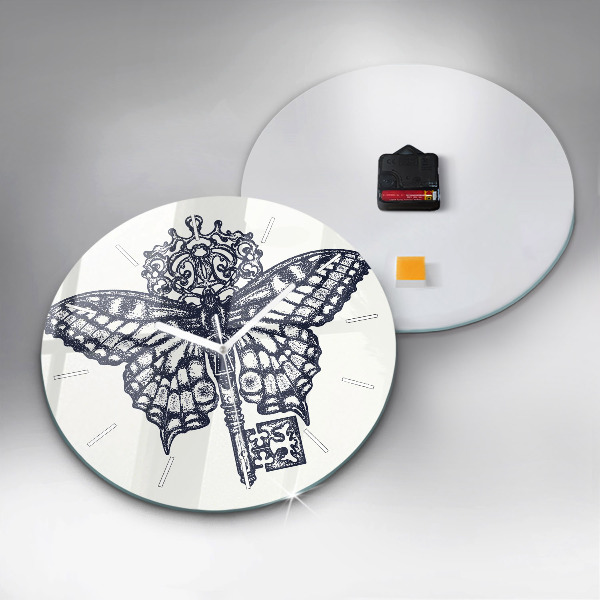 Kerek fali üvegóra Pillangó és kulcs - bohó stílus