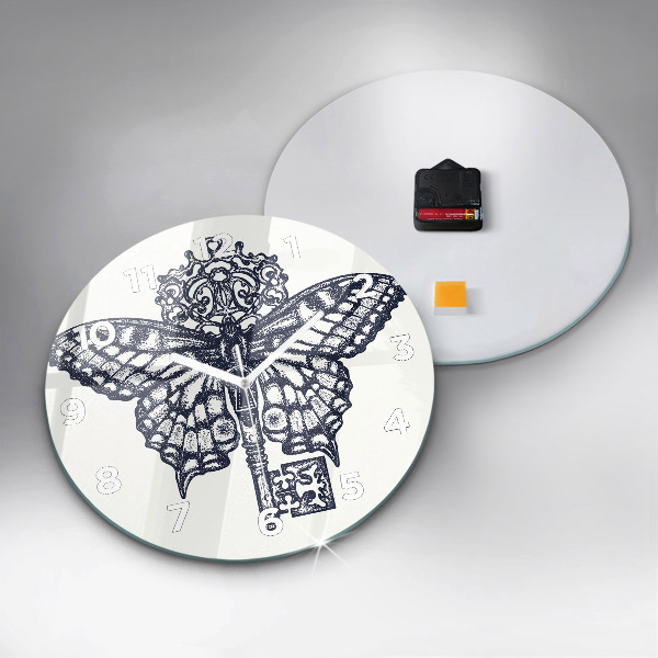 Kerek fali üvegóra Pillangó és kulcs - bohó stílus