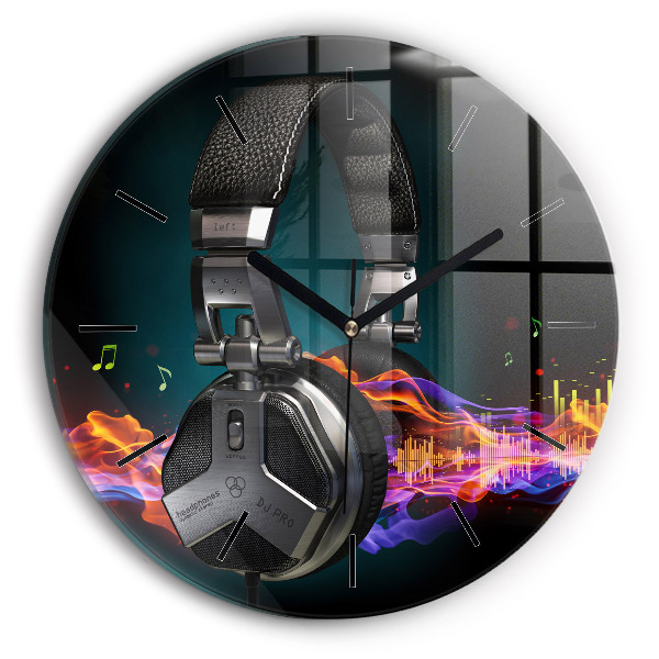 Kerek fali üvegóra Fejhallgató és hanghullámok