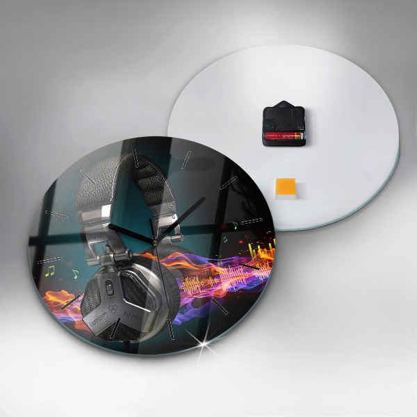Kerek fali üvegóra Fejhallgató és hanghullámok