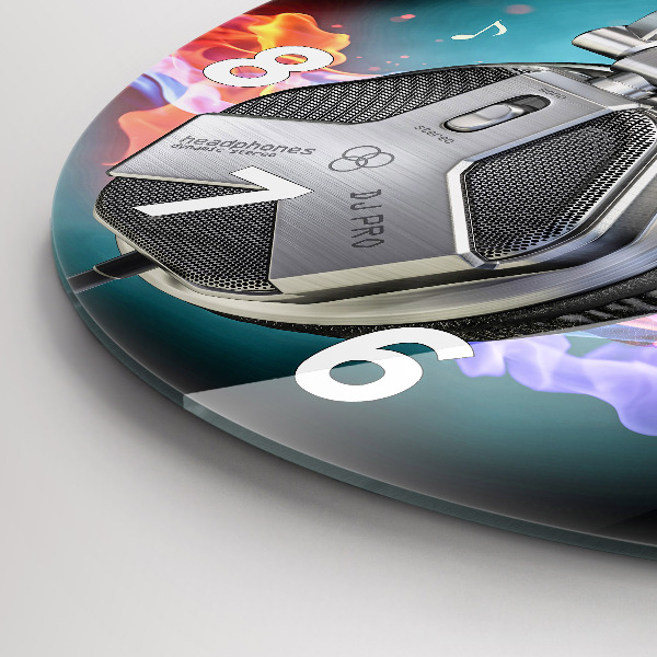 Kerek fali üvegóra Fejhallgató és hanghullámok