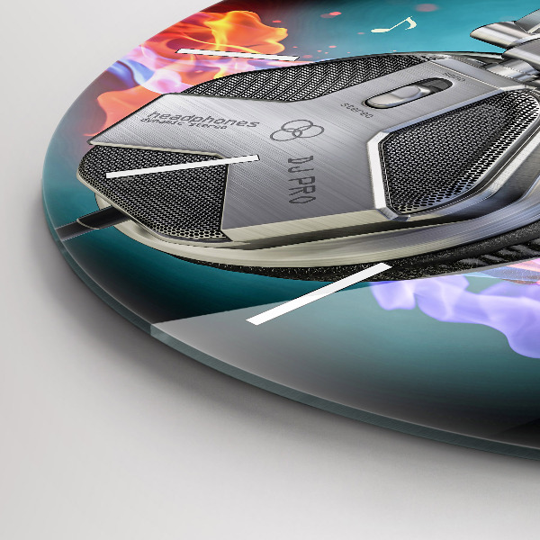 Kerek fali üvegóra Fejhallgató és hanghullámok