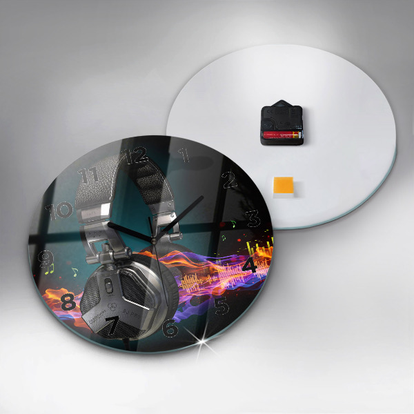 Kerek fali üvegóra Fejhallgató és hanghullámok